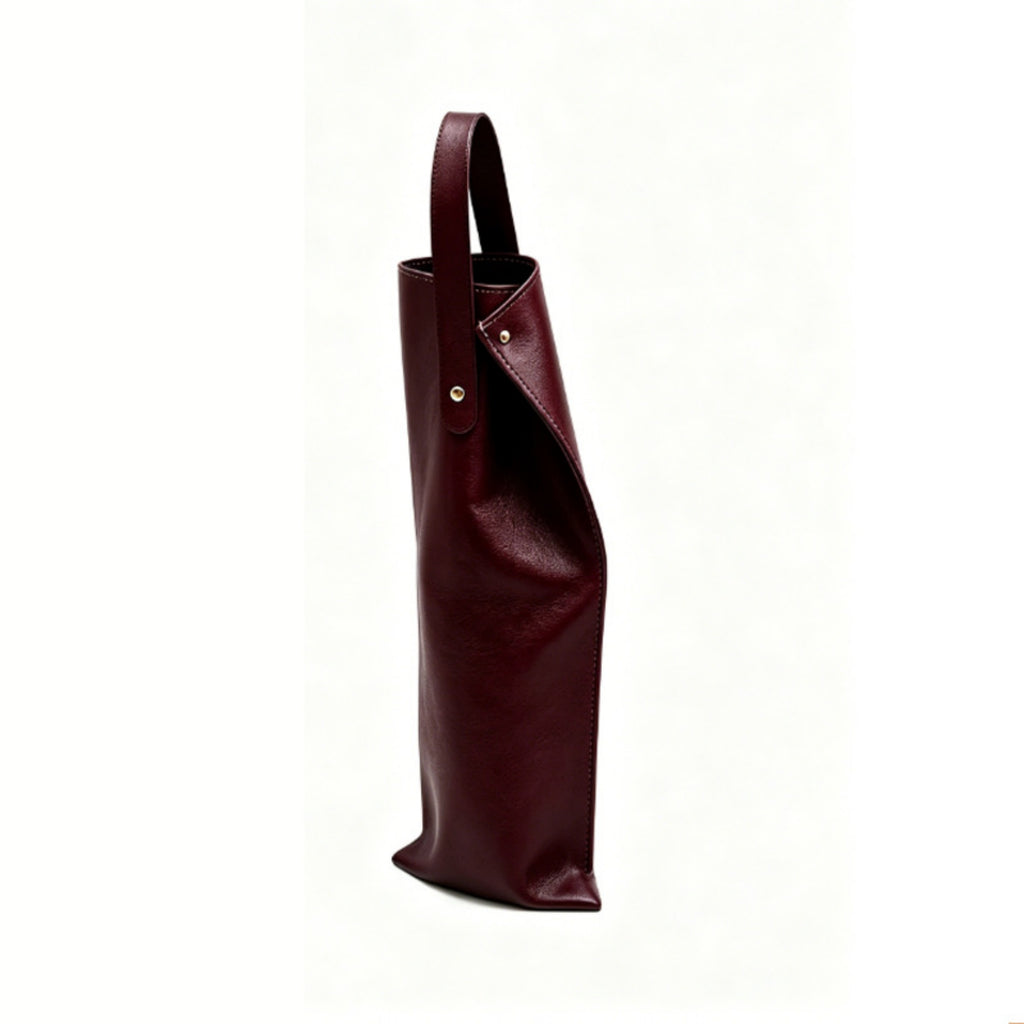 PU Leather Wine Bottle Tote Single Bottle Carrier - Wine Red