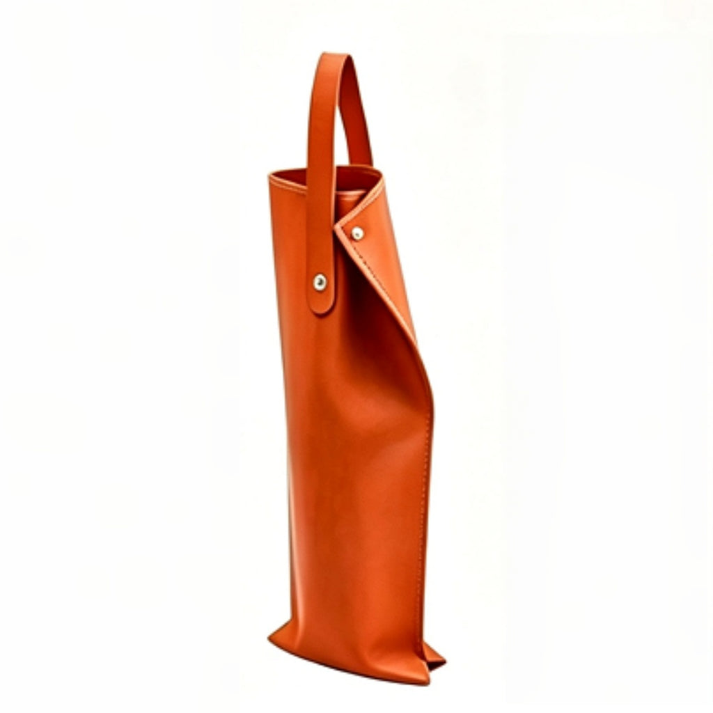 PU Leather Wine Bottle Tote Single Bottle Carrier - Orange