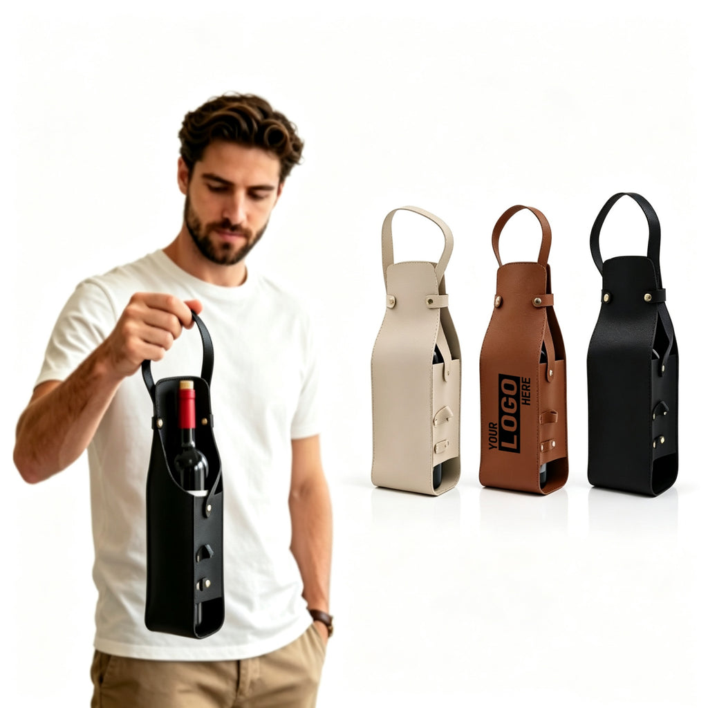 Leather Wine Bottle Carrier Cutout Handbag Tote - printed product