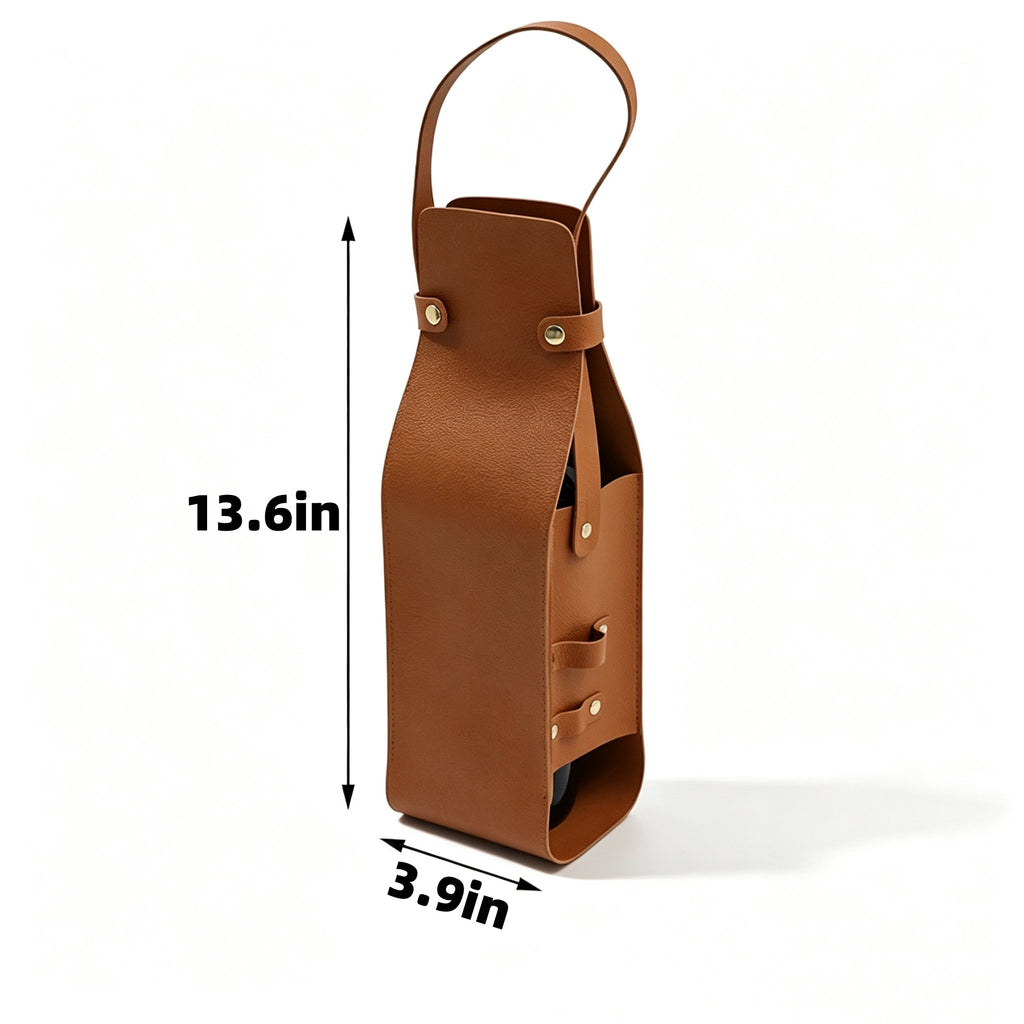Leather Wine Bottle Carrier Cutout Handbag Tote - product size