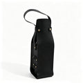 Leather Wine Bottle Carrier Cutout Handbag Tote - Black