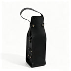 Leather Wine Bottle Carrier Cutout Handbag Tote - Black