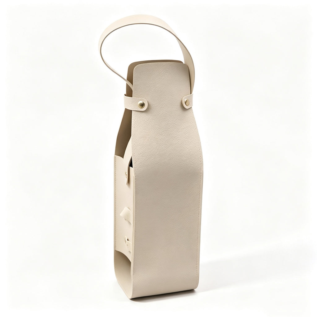 Leather Wine Bottle Carrier Cutout Handbag Tote - Off White