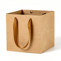Square Kraft Paper Bag Ribbon Handle Gift Tote Box - Brown