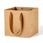 Square Kraft Paper Bag Ribbon Handle Gift Tote Box - Brown