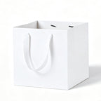 Square Kraft Paper Bag Ribbon Handle Gift Tote Box - White