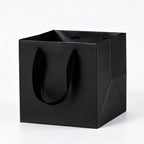 Square Kraft Paper Bag Ribbon Handle Gift Tote Box - Black