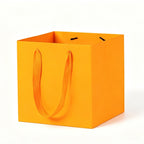 Square Kraft Paper Bag Ribbon Handle Gift Tote Box - Orange