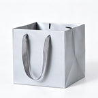 Square Kraft Paper Bag Ribbon Handle Gift Tote Box - Silver