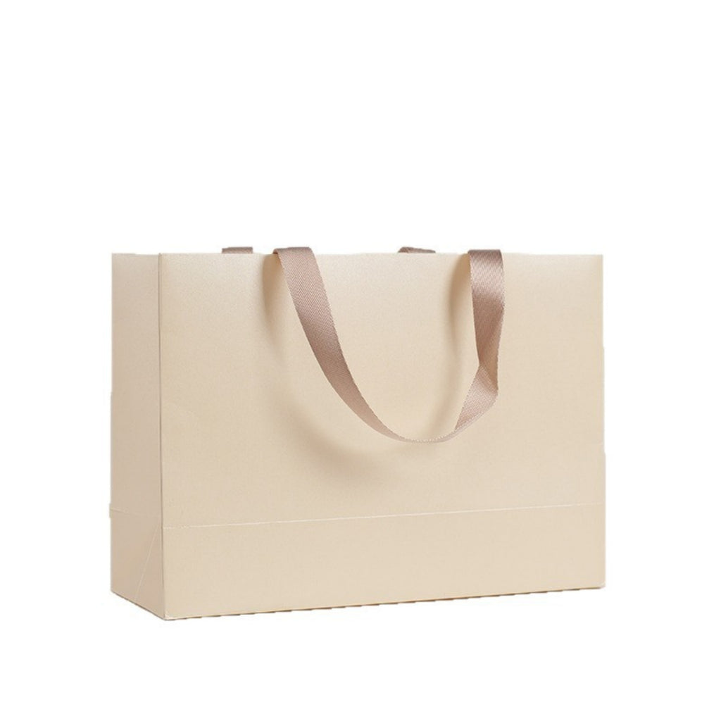Luxury Paper Gift Bag Ribbon Handle Shopping Tote - White