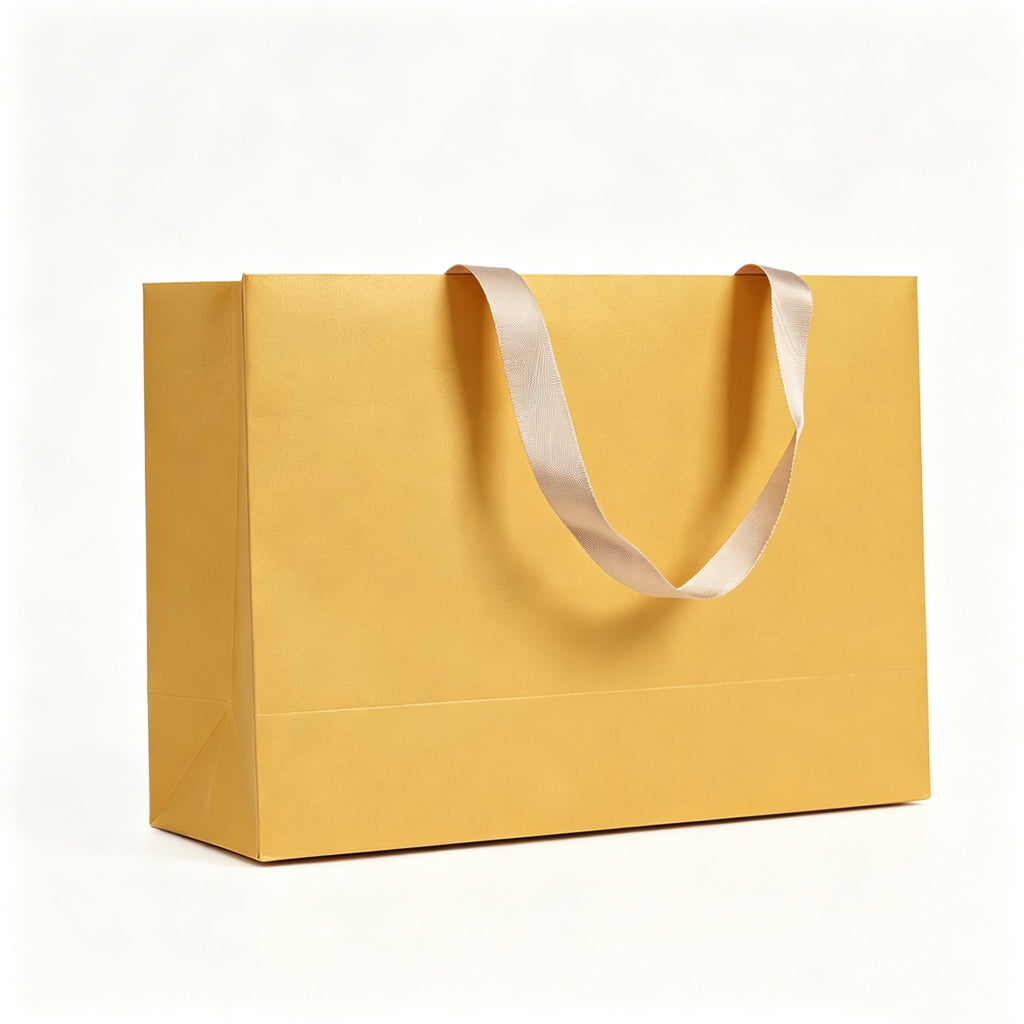Luxury Paper Gift Bag Ribbon Handle Shopping Tote - Gold