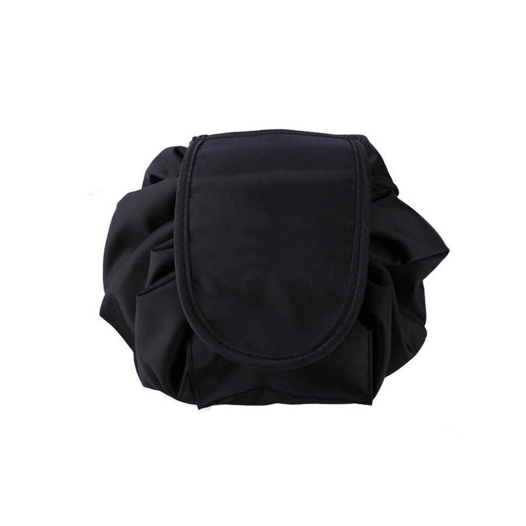 Foldable Drawstring Makeup Bag Travel Cosmetic Pouch - Black