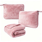 Portable Travel Blanket Pillow Soft Flannel Quilt - Pink
