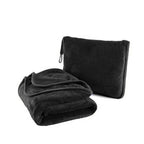 Portable Travel Blanket Pillow Soft Flannel Quilt - Black