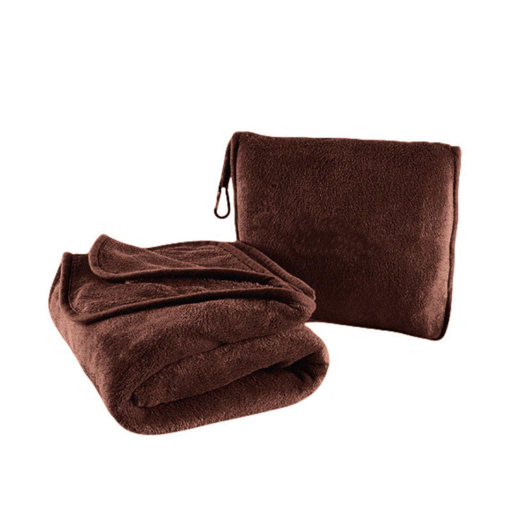 Portable Travel Blanket Pillow Soft Flannel Quilt - Coffee