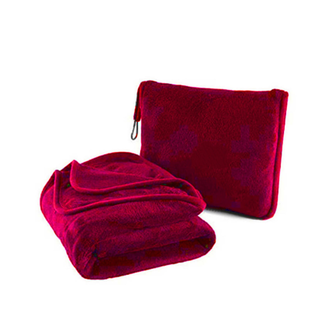 Portable Travel Blanket Pillow Soft Flannel Quilt - Red