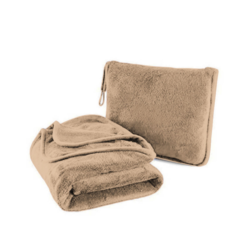Portable Travel Blanket Pillow Soft Flannel Quilt - Brown