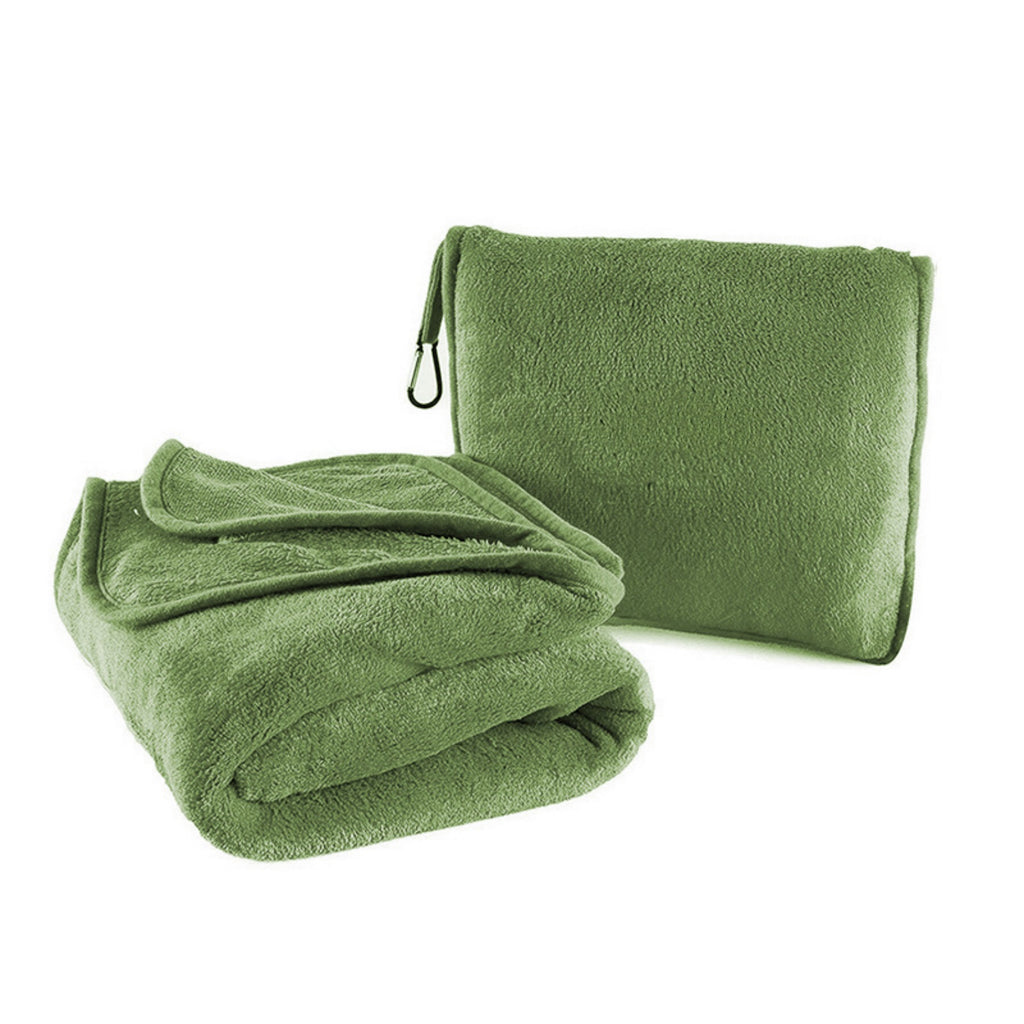 Portable Travel Blanket Pillow Soft Flannel Quilt - Green