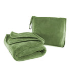 Portable Travel Blanket Pillow Soft Flannel Quilt - Green