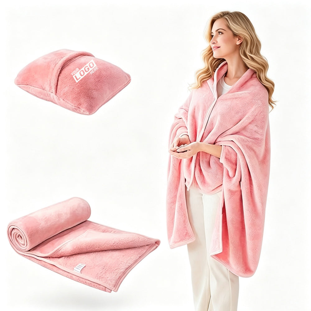 Soft Flannel Travel Blanket Airplane Pillow Shawl Primary imprint location