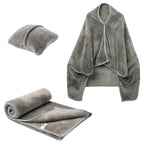 Soft Flannel Travel Blanket Airplane Pillow Shawl - Gray