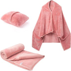Soft Flannel Travel Blanket Airplane Pillow Shawl - Pink