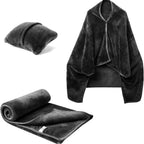 Soft Flannel Travel Blanket Airplane Pillow Shawl - Black