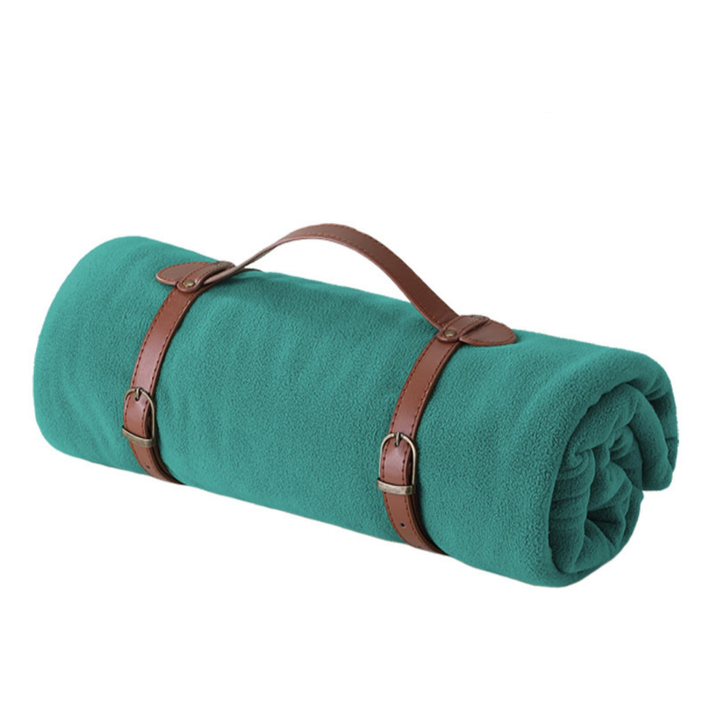 Foldable Fleece Yoga Blanket Portable Camp Throw - Dark Green