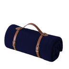 Foldable Fleece Yoga Blanket Portable Camp Throw - Navy Blue