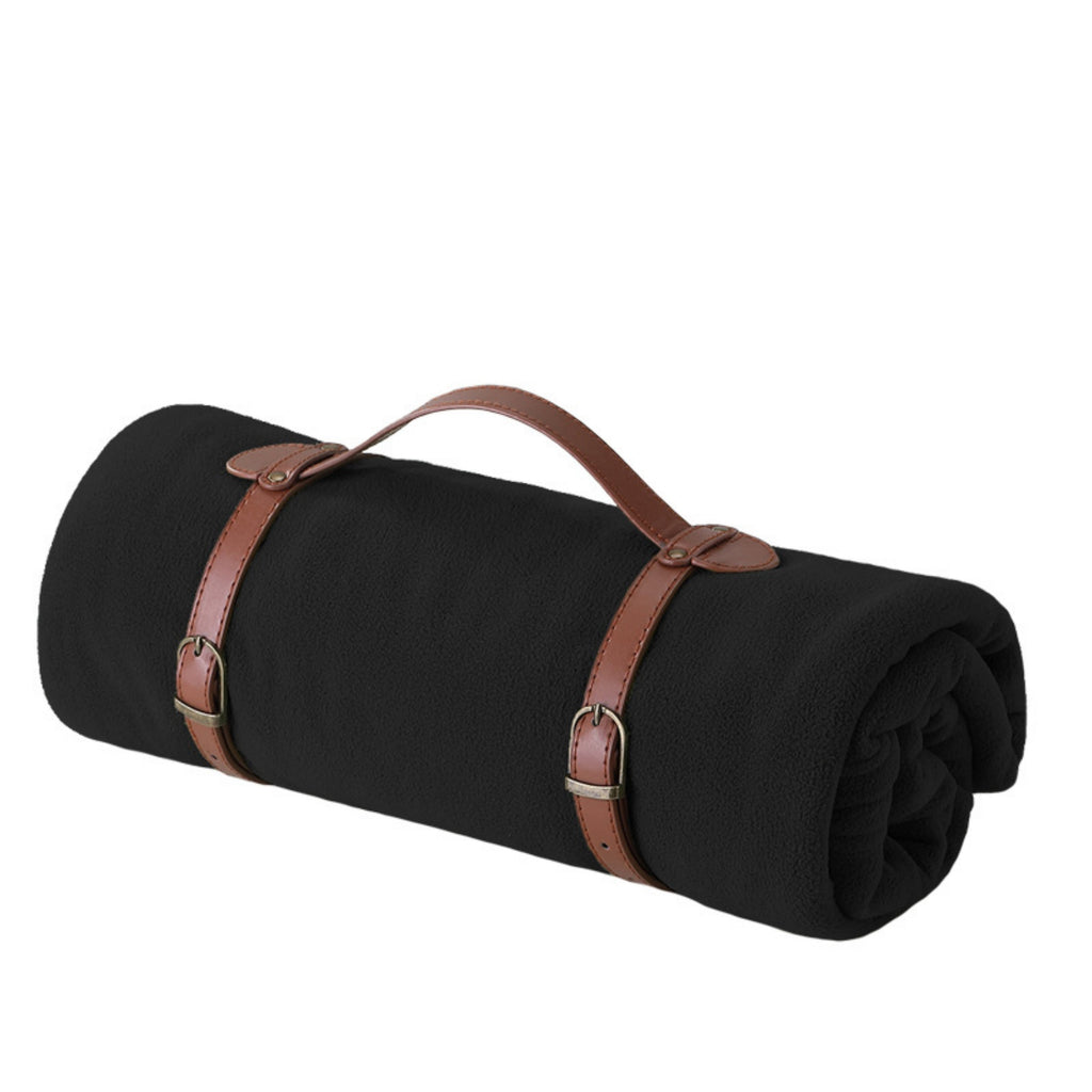 Foldable Fleece Yoga Blanket Portable Camp Throw - Black