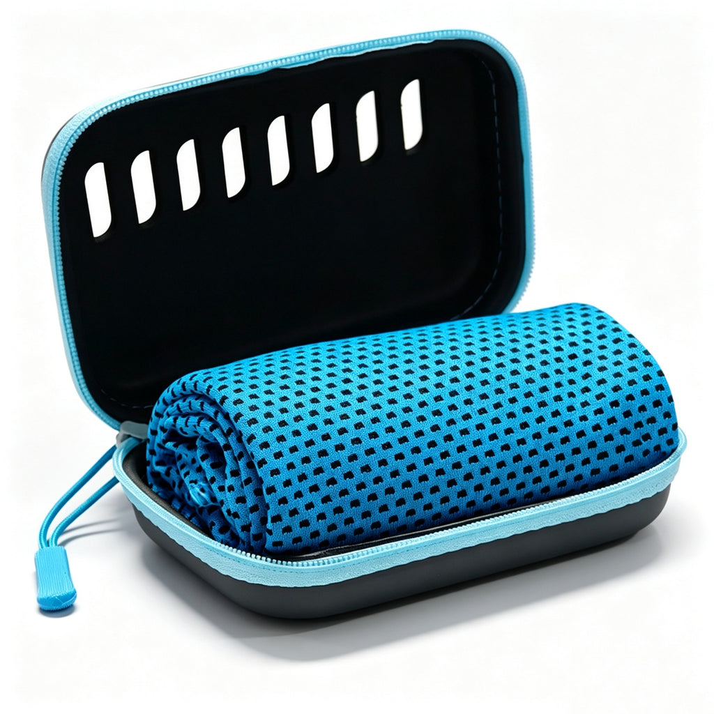 Cooling Towel Sports Sweatband EVA Storage Case - Sky Blue